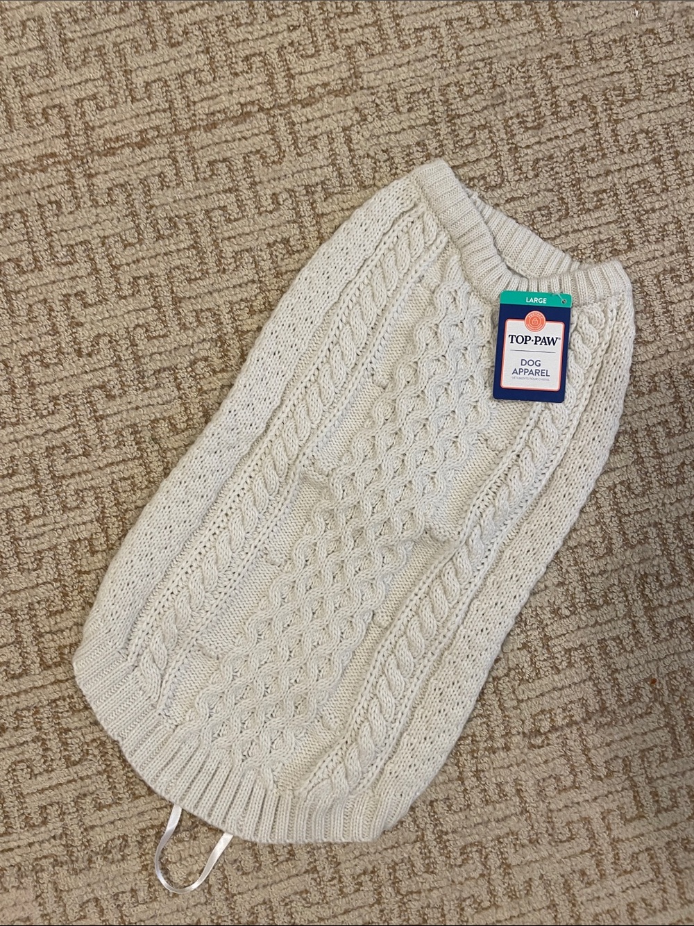 Top Paw Cream Cable Knit Crewneck Dog Sweater